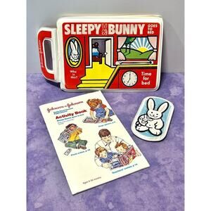 Vintage Johnson & Johnson Book Sleepy Bunny Goes To Bed 1980s Vinyl NEW Guide.